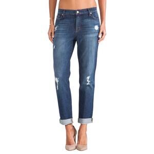 J Brand Women's Skinny Jeans in Dark Blue with Distressing